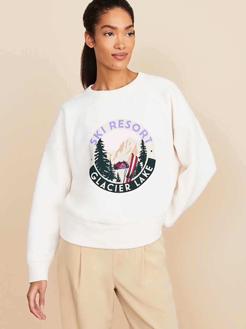 Lou & Grey White Ski Resort Heavy Fleece Sweatshirt, L